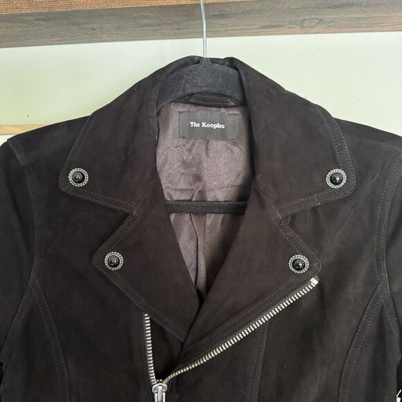 The Kooples Women S Fringed Jacket Goat Leather Soft Suede Biker Black Jacket - Picture 4 of 9